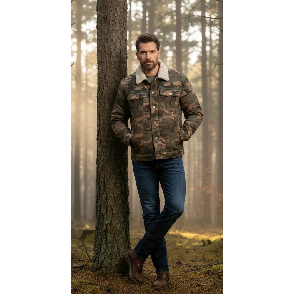 Bass Creek Outfitters Workwear Men's 2XL Sherpa Lined Camo Jacket Trucker Canvas